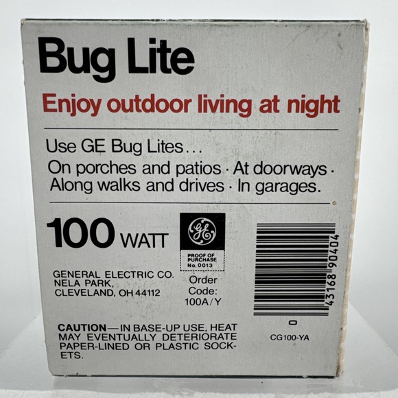 Vintage‎ General Electric Lightbulb Bug Lite 100 Watt Two Bulbs New Old Stock - Picture 2 of 5
